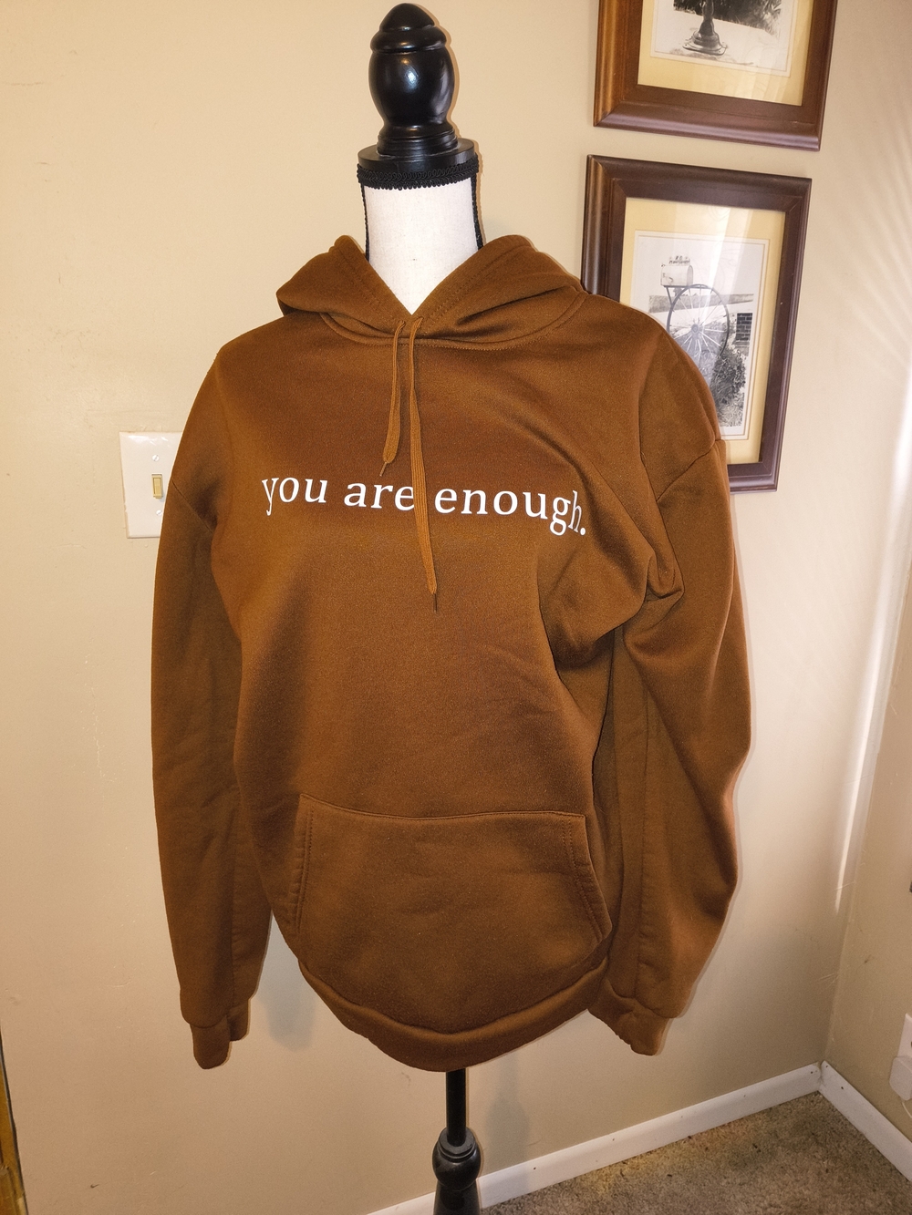 Brown 'You Are Enough' Hooded Sweatshirt